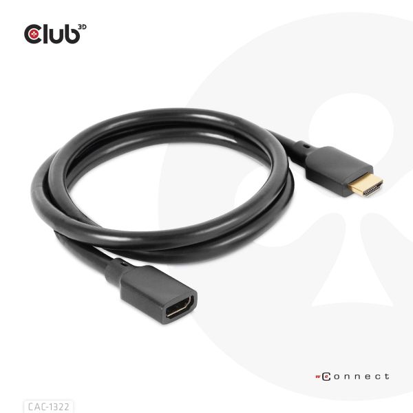 CLUB3D Ultra High Speed HDMI Extension Cable 4K120Hz 8K60Hz 48Gbps M/F 1 m / 3.28 ft 30AWG (CAC-1322)