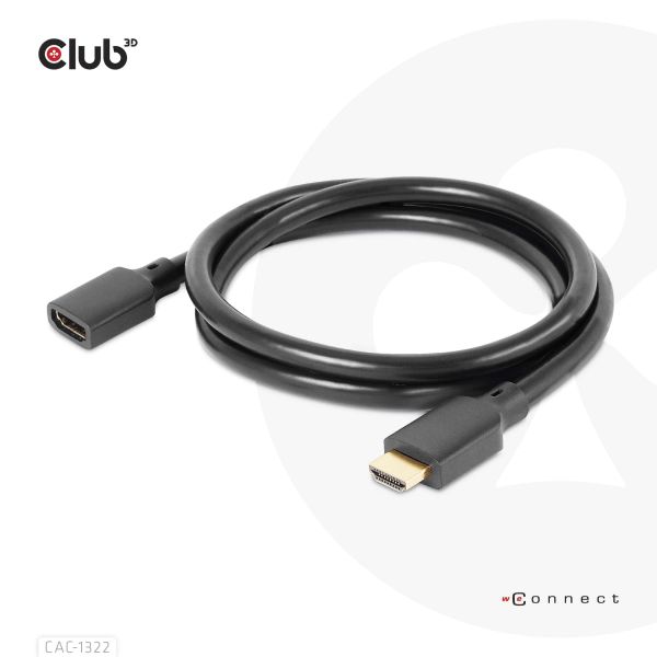 CLUB3D Ultra High Speed HDMI Extension Cable 4K120Hz 8K60Hz 48Gbps M/F 1 m / 3.28 ft 30AWG (CAC-1322)