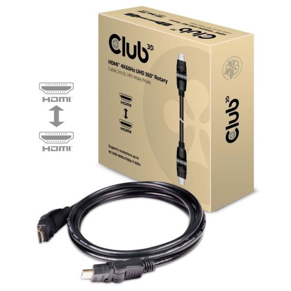 CLUB3D HDMI 2.0 4K60Hz UHD 360 Graden roterende kabel 2 meter (CAC-1360)