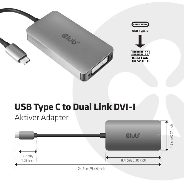 CLUB3D USB3.2 Gen1 Type-C to Dual Link DVI-D HDCP AAN versie Actieve Adapter M/V (CAC-1510)