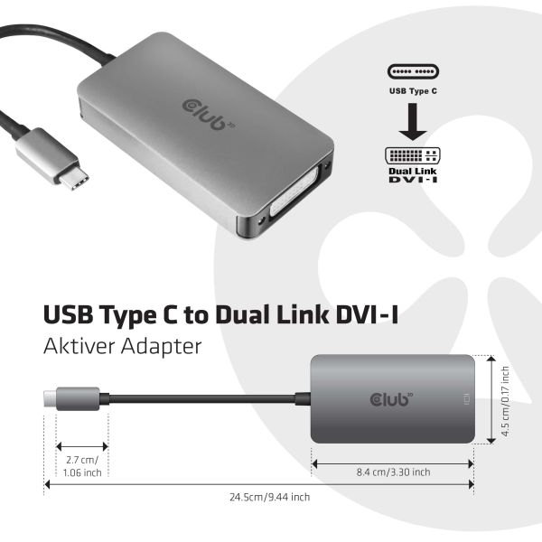 CLUB3D USB3.2 Gen1 Type-C to Dual Link DVI-D HDCP AAN versie Actieve Adapter M/V (CAC-1510)