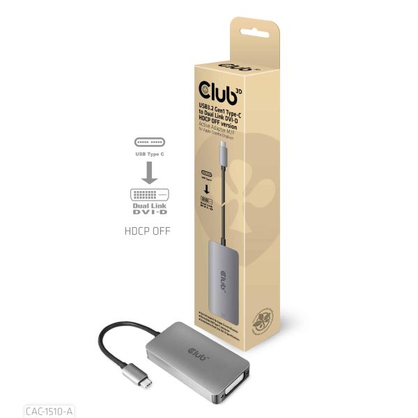 CLUB3D USB3.2 Gen1 Type-C to Dual Link DVI-D HDCP OFF version Active Adapter M/F for Apple Cinema Displays (CAC-1510-A) CLUB3D USB3.2 Gen1 Type-C to Dual Link DVI-D HDCP OFF version Active Adapter M/F for Apple Cinema Displays (CAC-1510-A)