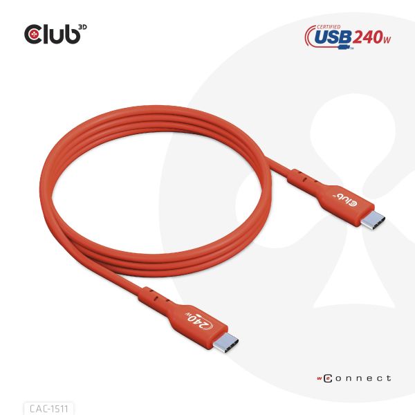 CLUB3D USB2 Type-C Bi-Directional USB-IF Certified Cable Data 480Mb, PD 240W(48V/5A) EPR M/M 1m / 3.23 ft (CAC-1511)