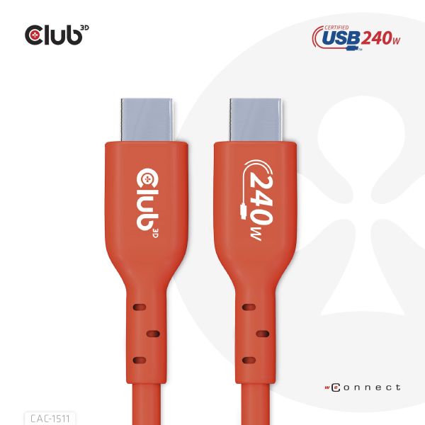 CLUB3D USB2 Type-C Bi-Directional USB-IF Certified Cable Data 480Mb, PD 240W(48V/5A) EPR M/M 1m / 3.23 ft (CAC-1511)