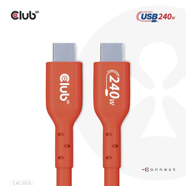 CLUB3D USB2 Type-C Bi-Directional USB-IF Certified Cable Data 480Mb, PD 240W(48V/5A) EPR M/M 3m / 9.84 ft (CAC-1513)