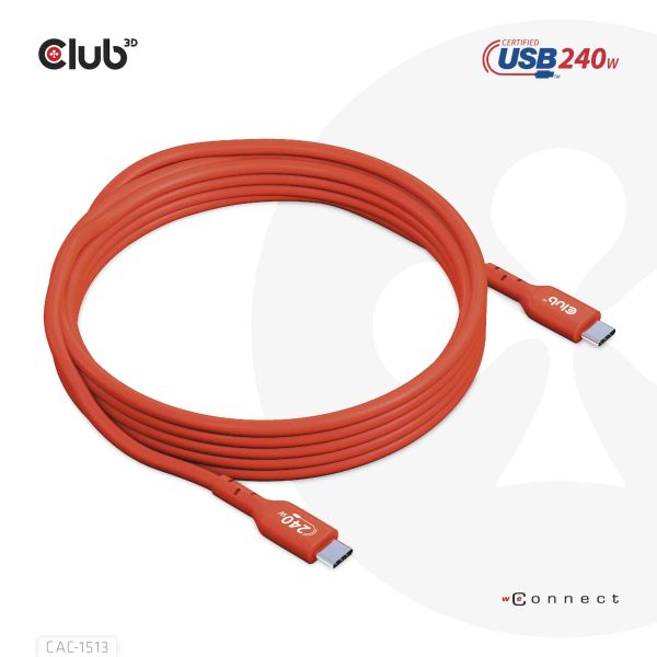 CLUB3D USB2 Type-C Bi-Directional USB-IF Certified Cable Data 480Mb, PD 240W(48V/5A) EPR M/M 3m / 9.84 ft (CAC-1513)
