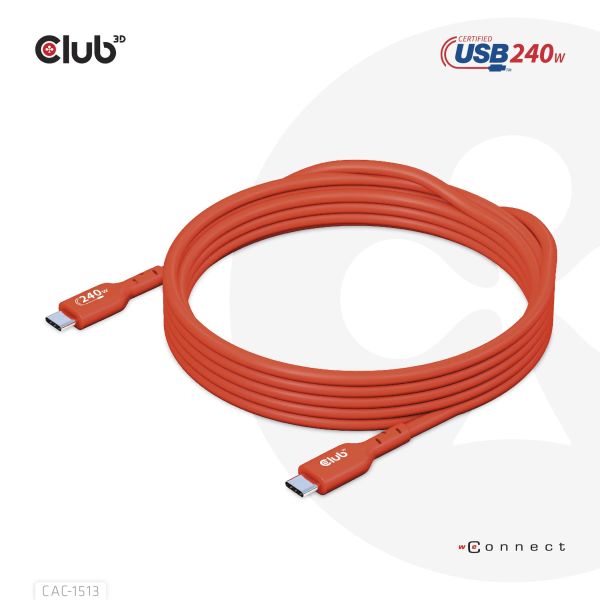 CLUB3D USB2 Type-C Bi-Directional USB-IF Certified Cable Data 480Mb, PD 240W(48V/5A) EPR M/M 3m / 9.84 ft (CAC-1513)