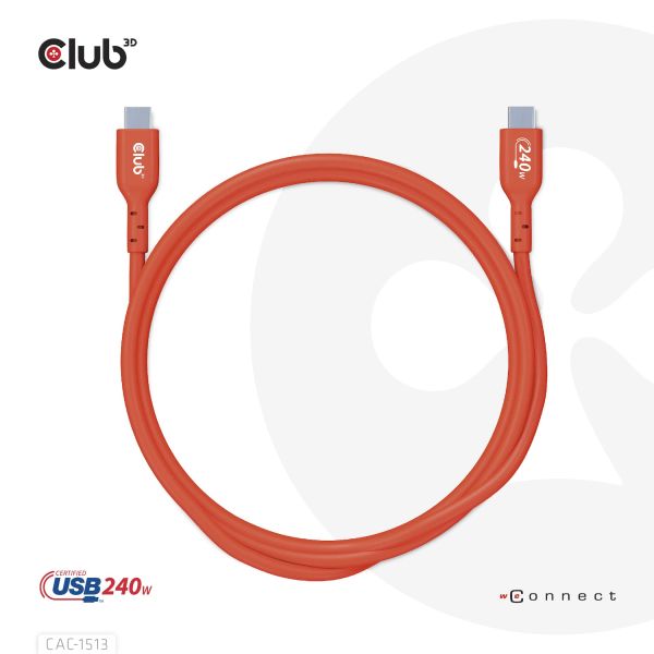 CLUB3D USB2 Type-C Bi-Directional USB-IF Certified Cable Data 480Mb, PD 240W(48V/5A) EPR M/M 3m / 9.84 ft (CAC-1513)