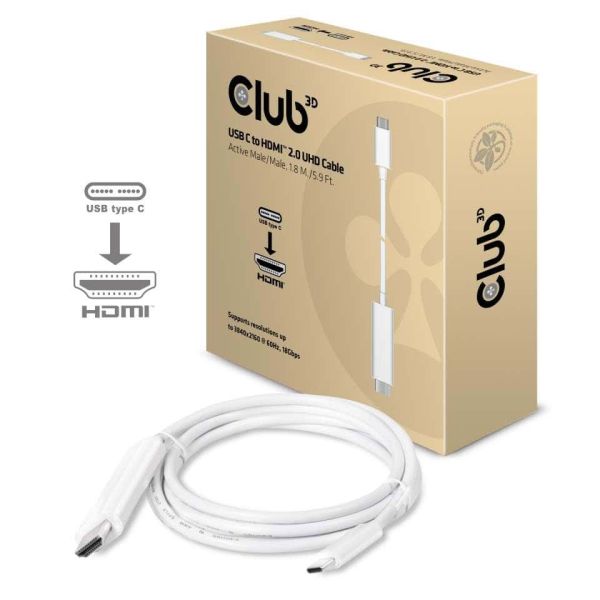 CLUB3D USB C to HDMI™ 2.0 UHD Cable Active 1.8 M./5.9 Ft. (CAC-1514)