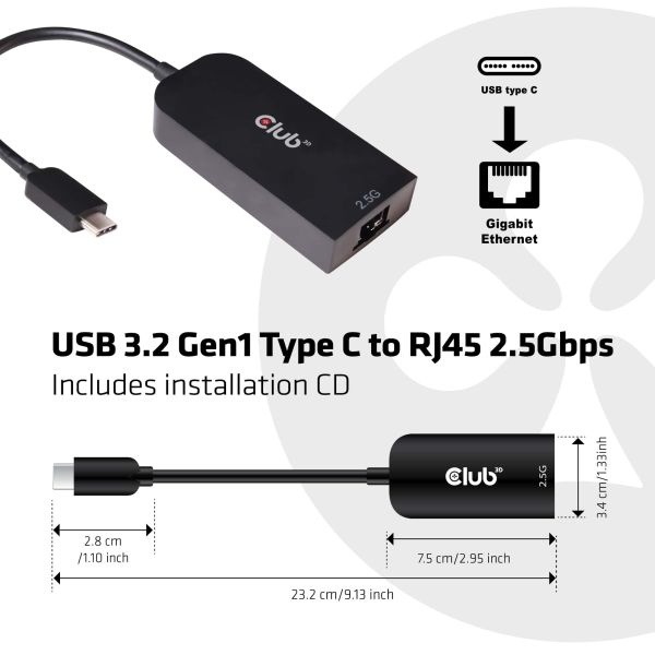 CLUB3D USB 3.2 Gen1 Type C to RJ45 2.5Gbps Adapter (CAC-1520)