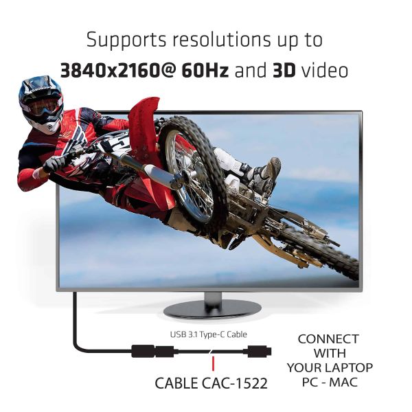 CLUB3D USB Type-C Gen 2 actieve kabel - 4K60Hz, 10Gbps(data) Opladen op 100W M/V 1 m ook geschikt voor Apple Macs (CAC-1522)