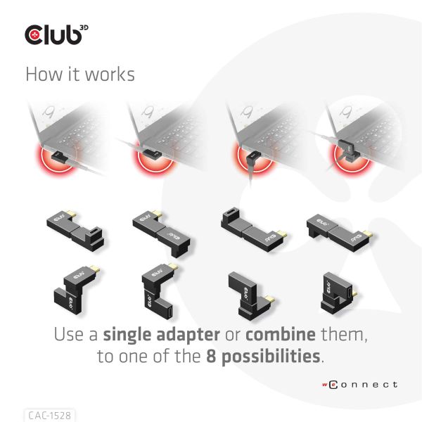 CLUB3D USB Type-C Gen2 Angled Adapter set van 2 - 4K120Hz M/V (CAC-1528)