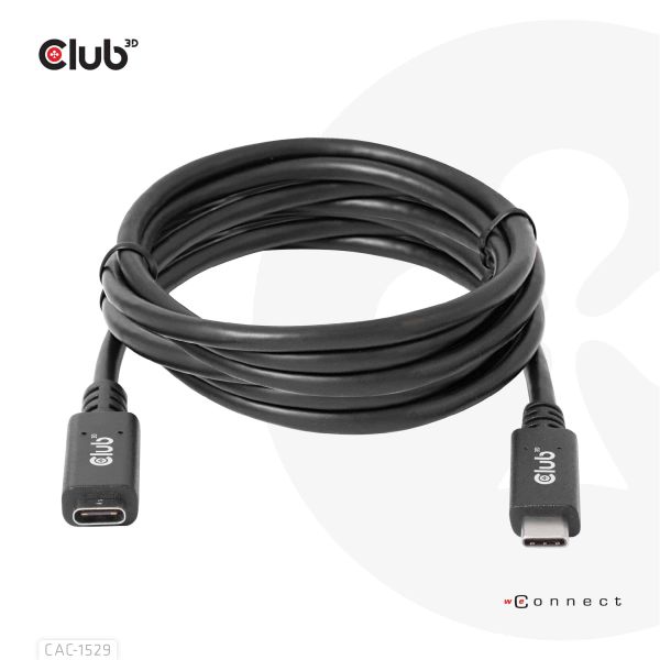 CLUB3D USB Gen1 Type-C Extensie kabel 5Gbps 60W(20V/3A) 4K60Hz M/F 1m/3.28ft (CAC-1531)