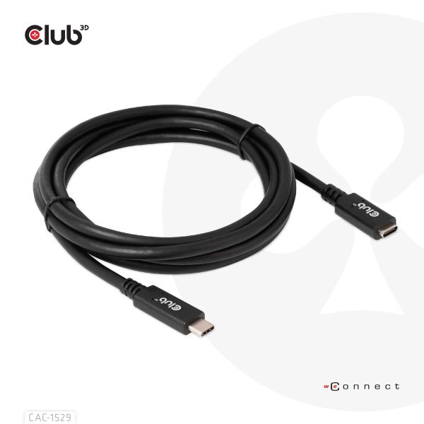 CLUB3D USB Gen1 Type-C Extensie kabel 5Gbps 60W(20V/3A) 4K60Hz M/F 1m/3.28ft (CAC-1531)