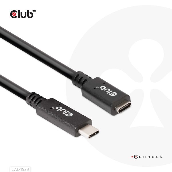 CLUB3D USB Gen1 Type-C Extensie kabel 5Gbps 60W(20V/3A) 4K60Hz M/F 1m/3.28ft (CAC-1531)