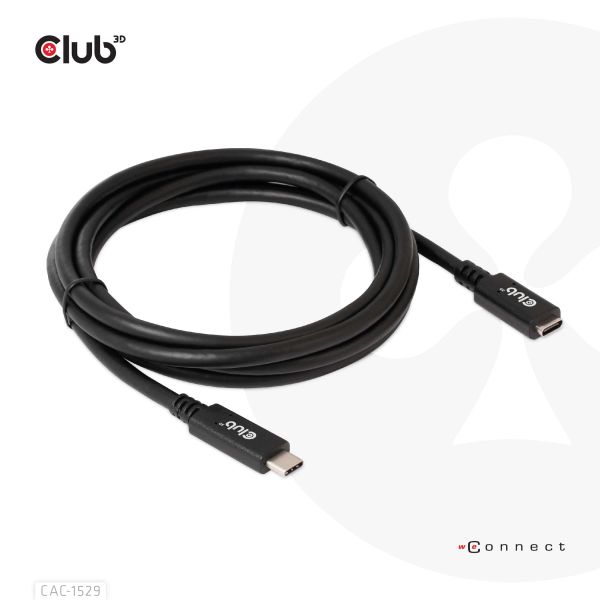 CLUB3D USB Gen1 Type-C Extensie kabel 5Gbps 60W(20V/3A) 4K60Hz M/F 1m/3.28ft (CAC-1531)