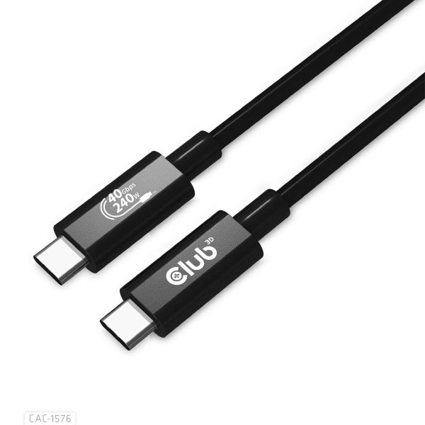 CLUB3D USB4 Gen3x2 Type-C Bi-Directional Cable 8K60Hz, Data 40Gbps, PD 240W(48V/5A) EPR M/M 1m USB IF GECERTIFICEERD (CAC-1576)