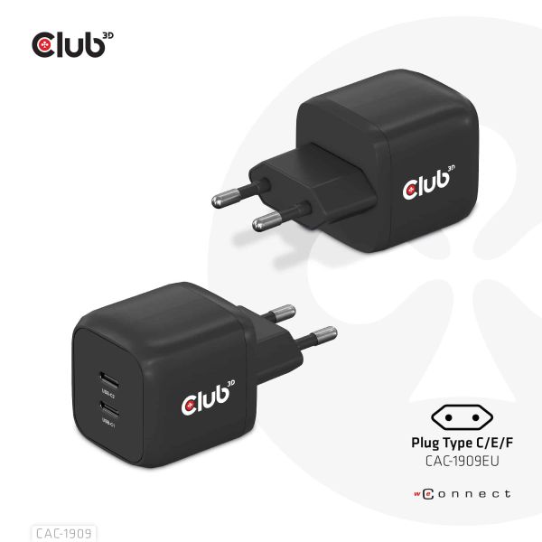 CLUB3D Travel Charger PPS 45W GAN technology, Dual port USB Type-C, Power Delivery(PD) 3.0 Support (CAC-1909EU) CLUB3D Travel Charger PPS 45W GAN technology, Dual port USB Type-C, Power Delivery(PD) 3.0 Support (CAC-1909EU)