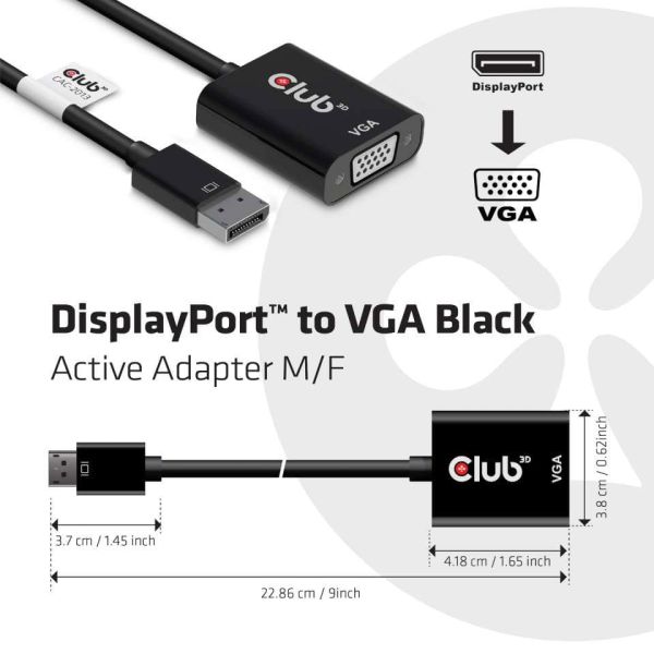 CLUB3D DisplayPort™ to VGA Black Active Adapter M/V (CAC-2013)