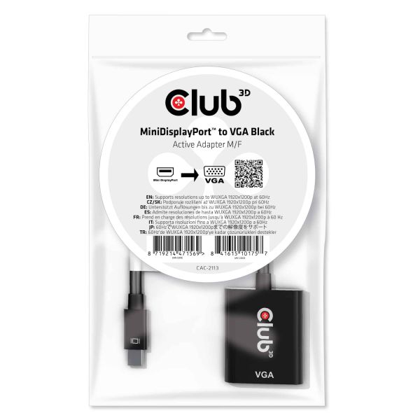 CLUB3D MiniDisplayPort™ to VGA Black Active Adapter M/F (CAC-2113) CLUB3D MiniDisplayPort™ to VGA Black Active Adapter M/F (CAC-2113)