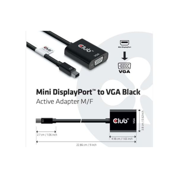 CLUB3D MiniDisplayPort™ to VGA Black Active Adapter M/F (CAC-2113)