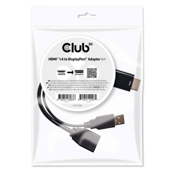 CLUB3D HDMI™ Naar DisplayPort™ Adapter M/V met USB voeding (CAC-2330)