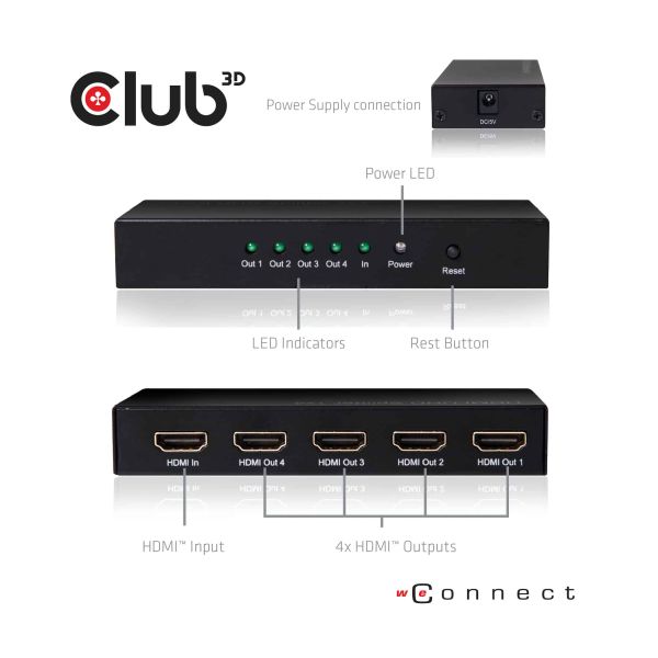 CLUB3D HDMI™ 4K@60Hz UHD Splitter AC Power 4 ports (CSV-1380)