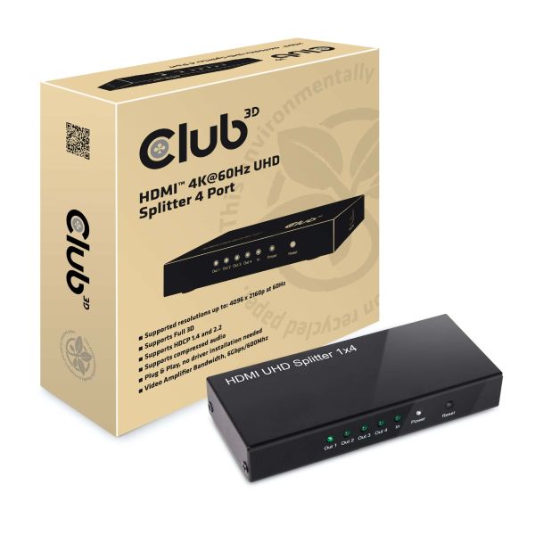 CLUB3D HDMI™ 4K@60Hz UHD Splitter AC Power 4 ports (CSV-1380)