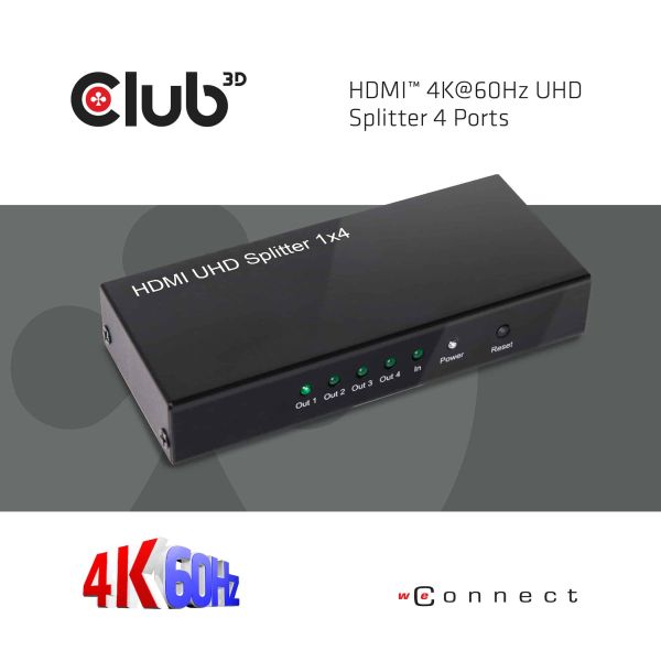 CLUB3D HDMI™ 4K@60Hz UHD Splitter AC Power 4 ports (CSV-1380)