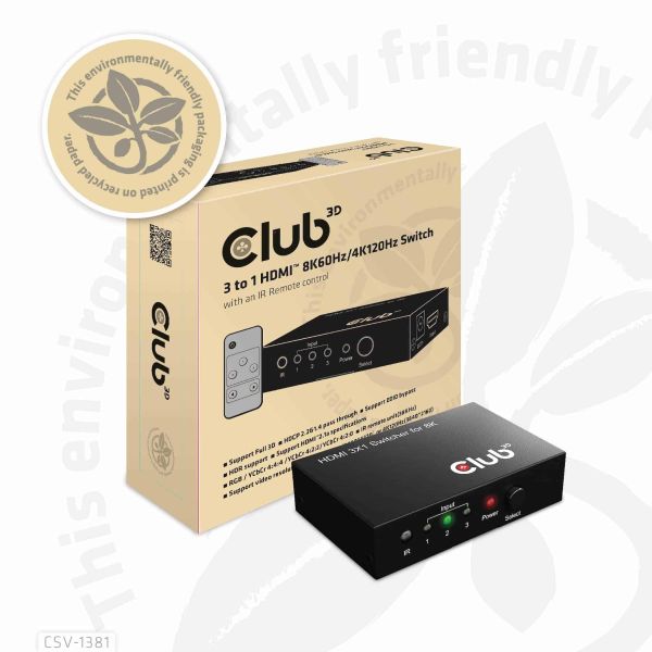 CLUB3D 3 to 1 HDMI™ 8K60Hz/4K120Hz Switch (CSV-1381)