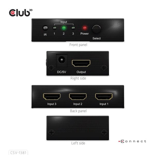 CLUB3D 3 to 1 HDMI™ 8K60Hz/4K120Hz Switch (CSV-1381)