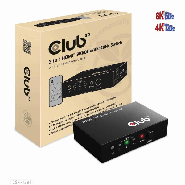 CLUB3D 3 to 1 HDMI™ 8K60Hz/4K120Hz Switch (CSV-1381)