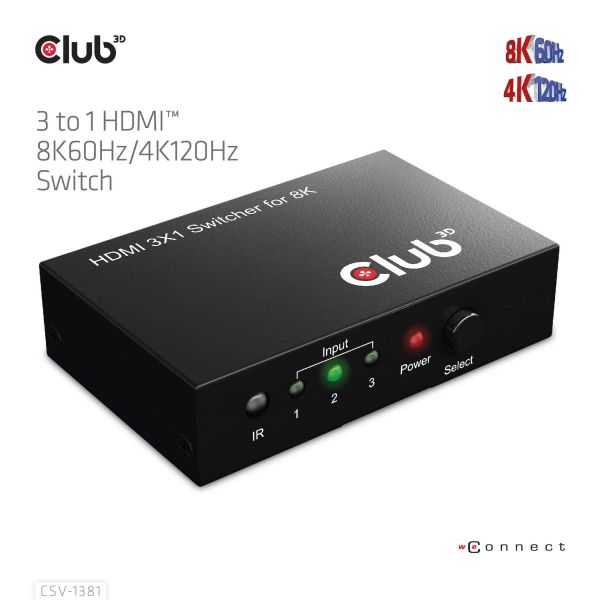 CLUB3D 3 to 1 HDMI™ 8K60Hz/4K120Hz Switch (CSV-1381)