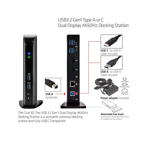 CLUB3D UNIVERSEEL Docking station USB3.2 Type A of C 2x Displayport 4K60Hz DisplayLink® gecertificeerd (CSV-1460)