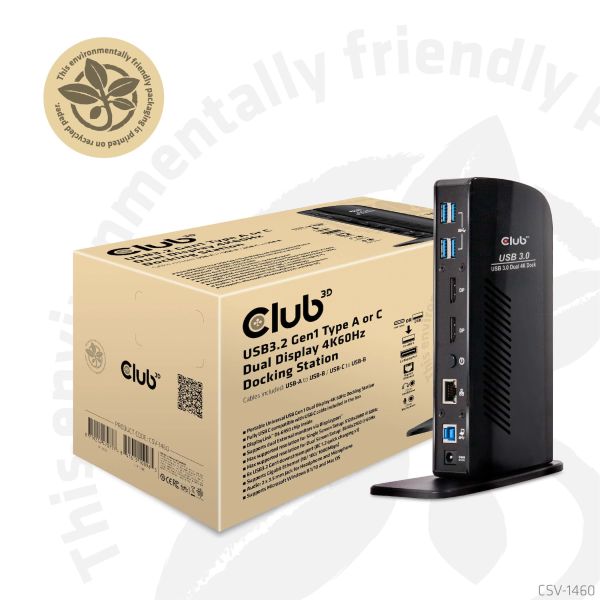 CLUB3D UNIVERSEEL Docking station USB3.2 Type A of C 2x Displayport 4K60Hz DisplayLink® gecertificeerd (CSV-1460)