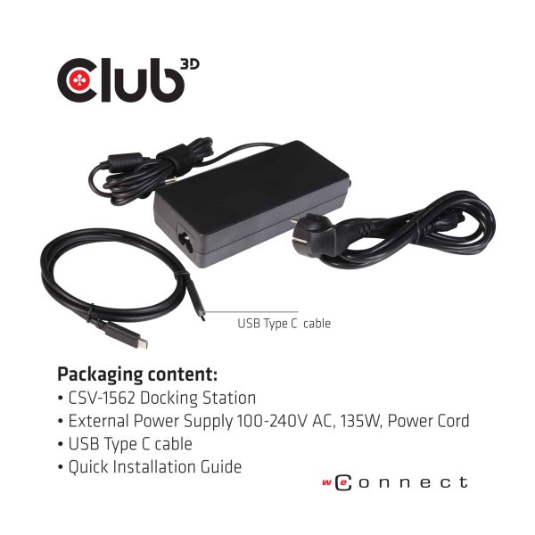 CLUB3D Type-C Universeel (2x 4K60Hz +1x 4K30Hz), oplaad Docking Station 60W DisplayLink® gecertificeerd en DP alt modus - kensington lock (CSV-1562)