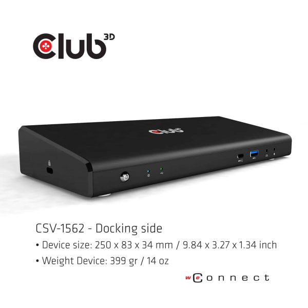CLUB3D Type-C Universeel (2x 4K60Hz +1x 4K30Hz), oplaad Docking Station 60W DisplayLink® gecertificeerd en DP alt modus - kensington lock (CSV-1562)