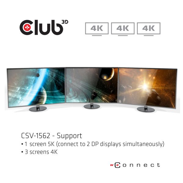 CLUB3D Type-C Universeel (2x 4K60Hz +1x 4K30Hz), oplaad Docking Station 60W DisplayLink® gecertificeerd en DP alt modus - kensington lock (CSV-1562)