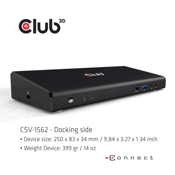 CLUB3D Type-C Universeel (2x 4K60Hz +1x 4K30Hz), oplaad Docking Station 60W DisplayLink® gecertificeerd en DP alt modus - kensington lock (CSV-1562)