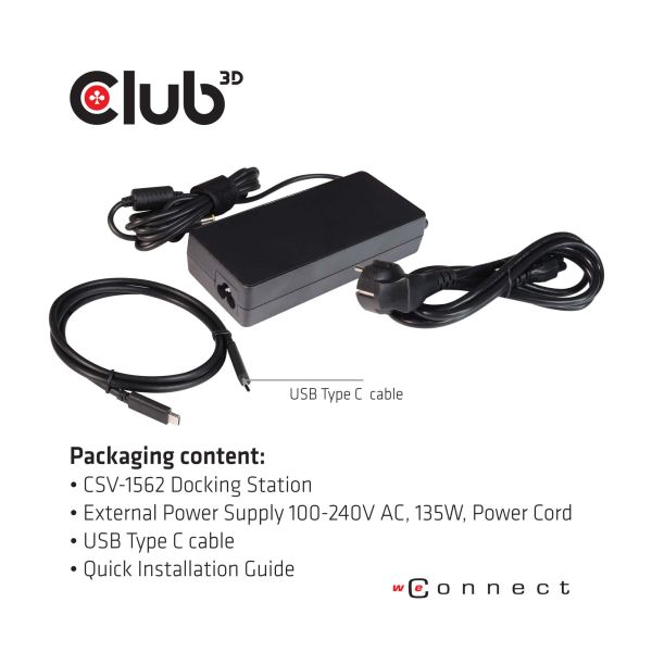 CLUB3D Type-C Universeel (2x 4K60Hz +1x 4K30Hz), oplaad Docking Station 60W DisplayLink® gecertificeerd en DP alt modus - kensington lock (CSV-1562)