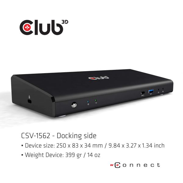 CLUB3D Type-C Universeel (2x 4K60Hz +1x 4K30Hz), oplaad Docking Station 60W DisplayLink® gecertificeerd en DP alt modus - kensington lock (CSV-1562)