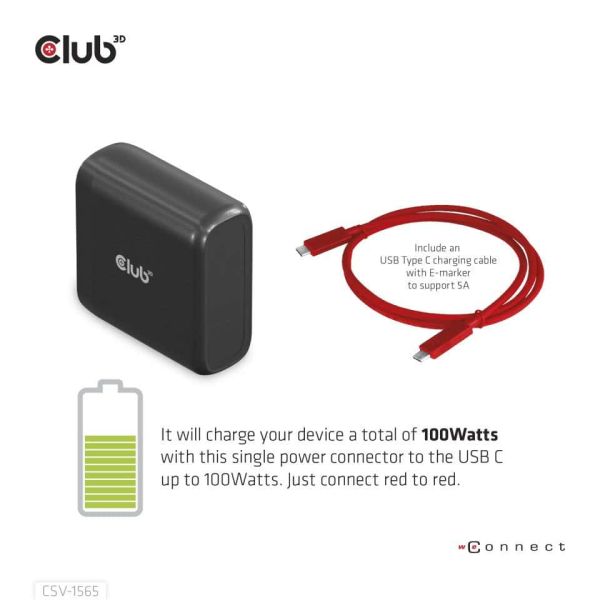 CLUB3D USB Gen1 Type-C Triple Display DP1.4 Alt mode Smart PD3.0 Charging Dock with 100 Watt Power Supply (CSV-1565)