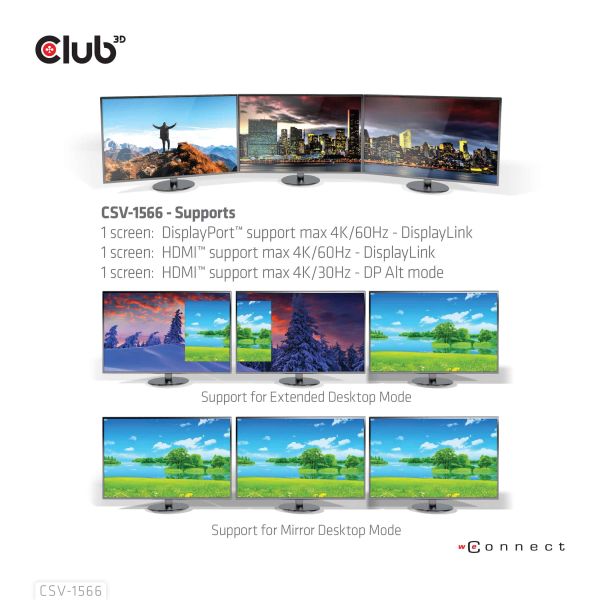 CLUB3D Universeel Docking station met 120W max/Power adapter voor het opladen van de allerzwaarste laptops met USB type C aansluiting, 2x HDMI, 1x DP( DisplayLink™ gecertificieerd en DP alt modus ) (CSV-1566)