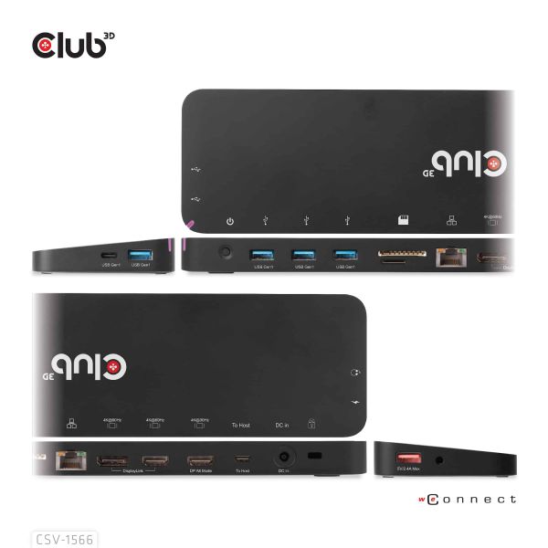 CLUB3D Universeel Docking station met 120W max/Power adapter voor het opladen van de allerzwaarste laptops met USB type C aansluiting, 2x HDMI, 1x DP( DisplayLink™ gecertificieerd en DP alt modus ) (CSV-1566)