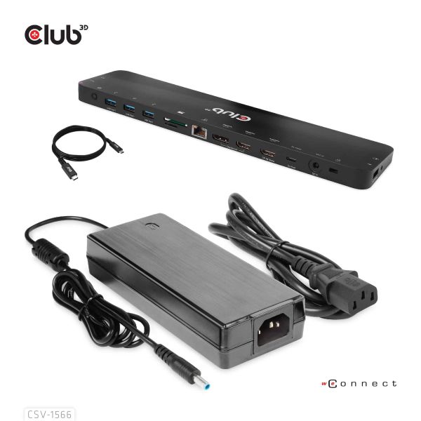 CLUB3D Universeel Docking station met 120W max/Power adapter voor het opladen van de allerzwaarste laptops met USB type C aansluiting, 2x HDMI, 1x DP( DisplayLink™ gecertificieerd en DP alt modus ) (CSV-1566)