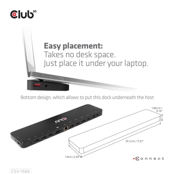 CLUB3D Universeel Docking station met 120W max/Power adapter voor het opladen van de allerzwaarste laptops met USB type C aansluiting, 2x HDMI, 1x DP( DisplayLink™ gecertificieerd en DP alt modus ) (CSV-1566)