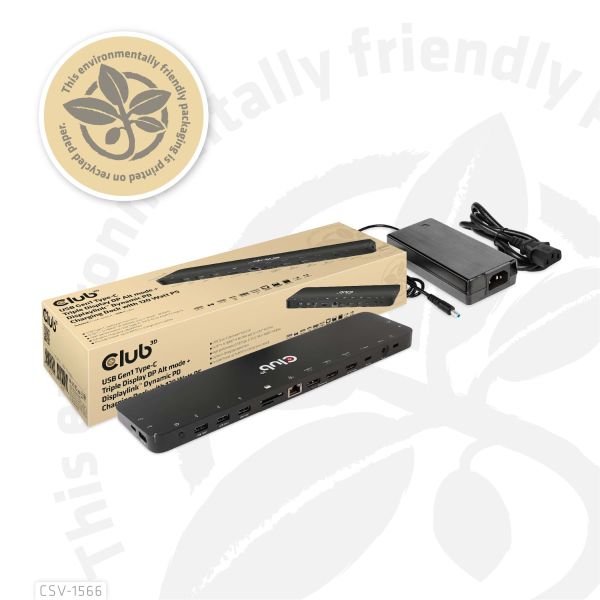 CLUB3D Universeel Docking station met 120W max/Power adapter voor het opladen van de allerzwaarste laptops met USB type C aansluiting, 2x HDMI, 1x DP( DisplayLink™ gecertificieerd en DP alt modus ) (CSV-1566)