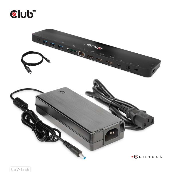 CLUB3D Universeel Docking station met 120W max/Power adapter voor het opladen van de allerzwaarste laptops met USB type C aansluiting, 2x HDMI, 1x DP( DisplayLink™ gecertificieerd en DP alt modus ) (CSV-1566)