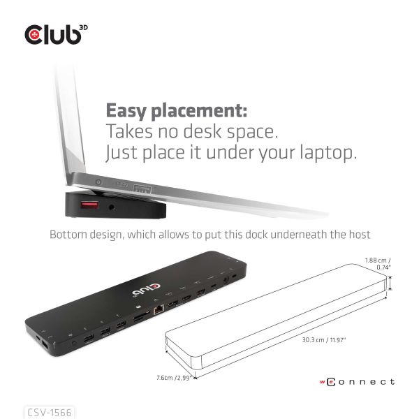 CLUB3D Universeel Docking station met 120W max/Power adapter voor het opladen van de allerzwaarste laptops met USB type C aansluiting, 2x HDMI, 1x DP( DisplayLink™ gecertificieerd en DP alt modus ) (CSV-1566)
