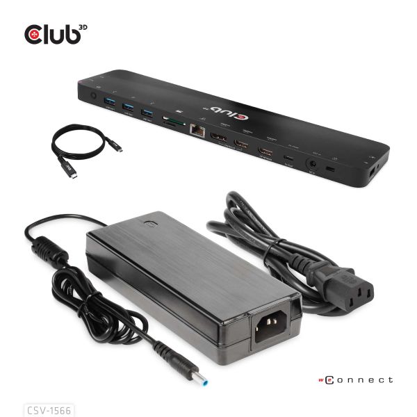 CLUB3D Universeel Docking station met 120W max/Power adapter voor het opladen van de allerzwaarste laptops met USB type C aansluiting, 2x HDMI, 1x DP( DisplayLink™ gecertificieerd en DP alt modus ) (CSV-1566)
